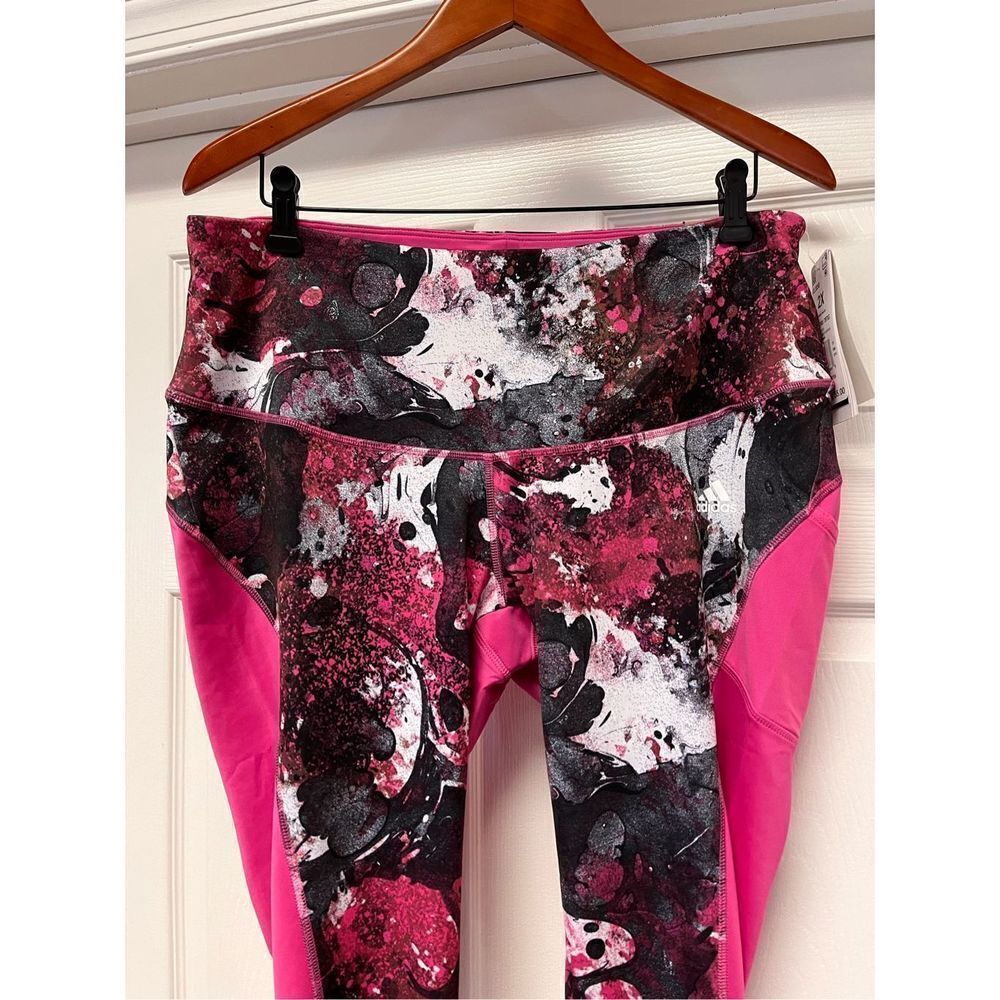 Adidas X Zoe Saldana Pink & Black Print 7/8 High Rise Primegreen Leggings sz 2X - Picture 2 of 7